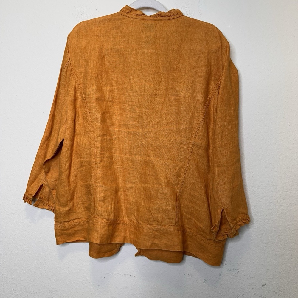 Chico's Linen Coastal Grandma Orange Fall Spring Lightweight Jacket Pockets sz 2 - Picture 5 of 5